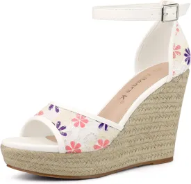 Allegra K Women's Lace Platform Espadrilles Wedge Heels Sandals