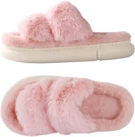 Ankis Fuzzy Slippers for Women - Ultra-Soft Skin-friendly Dual-Strap Furry Slippers | EVA Cushioned Non-Slip Sole | Cozy Memory Foam Women House Slippers | Indoor and Outdoor Cloud Slippers