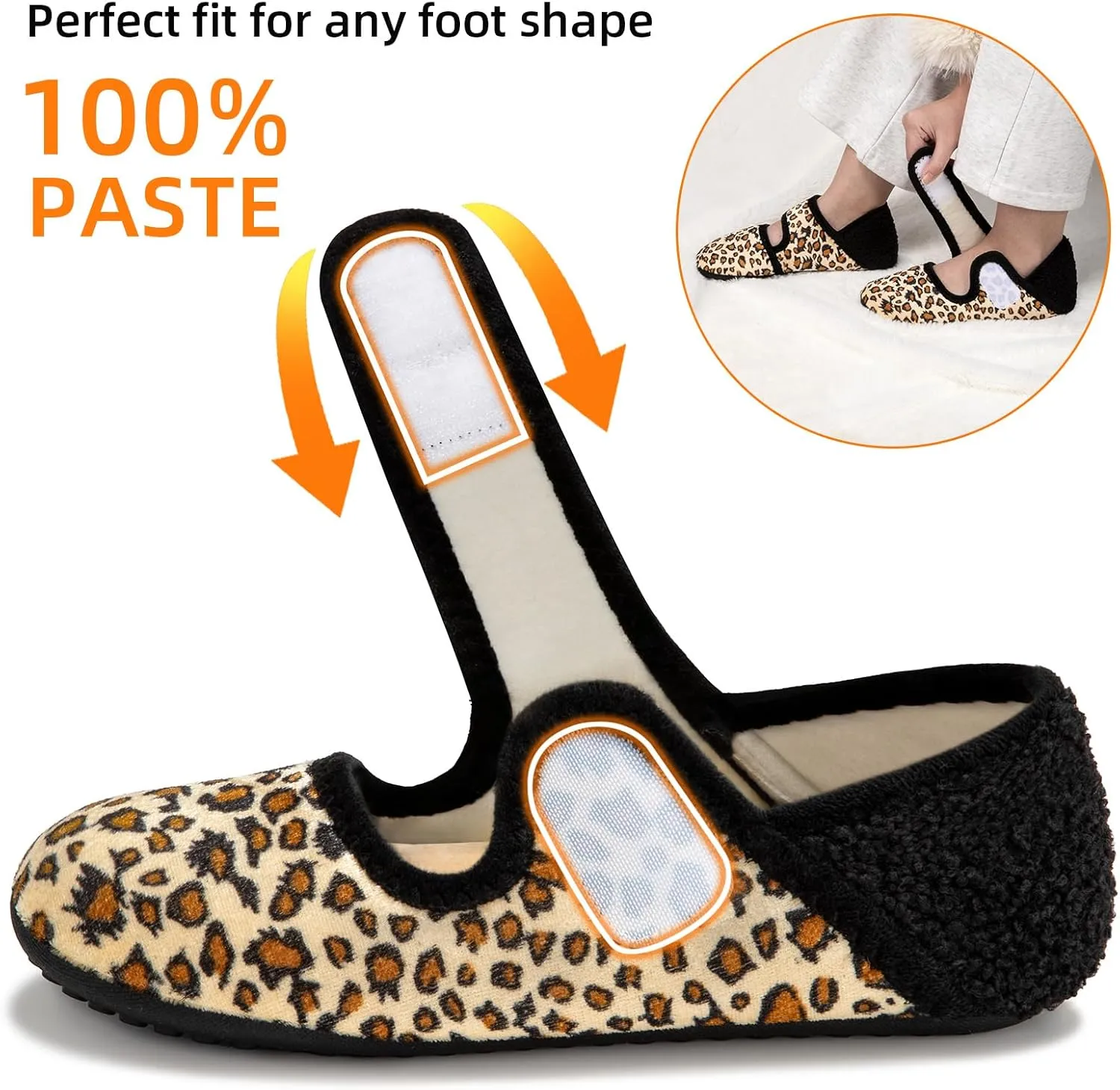 ATHMILE House Slippers for Women Men Indoor Barefoot Socks Wide Diabetic Shoes Adjustable House Slippers for Home Travel