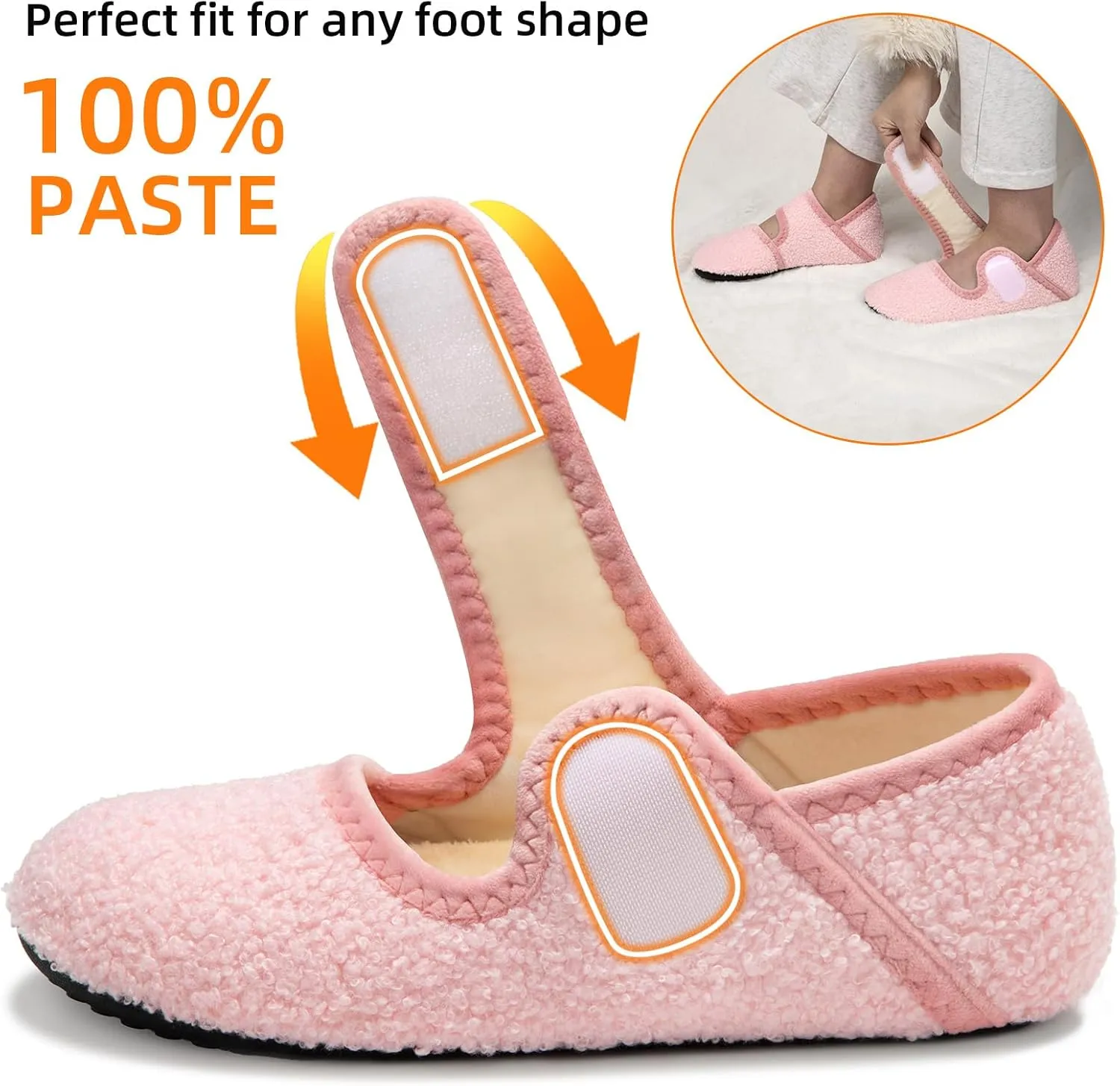 ATHMILE House Slippers for Women Men Indoor Barefoot Socks Wide Diabetic Shoes Adjustable House Slippers for Home Travel