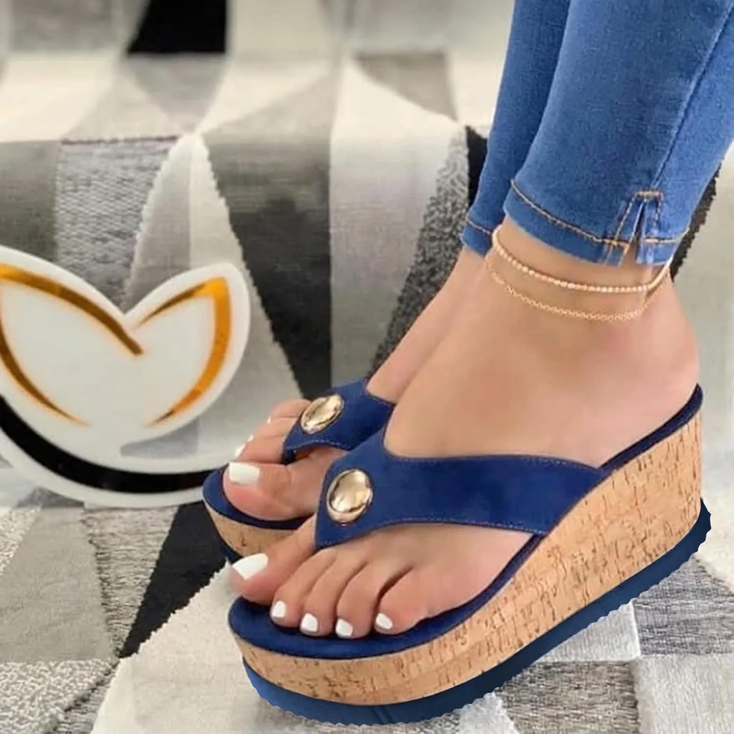 Beach Sandals for Women Summer Casual Wedge Thong Sandal Slip On Platform Flip Flops Comfortable Walking Shoes