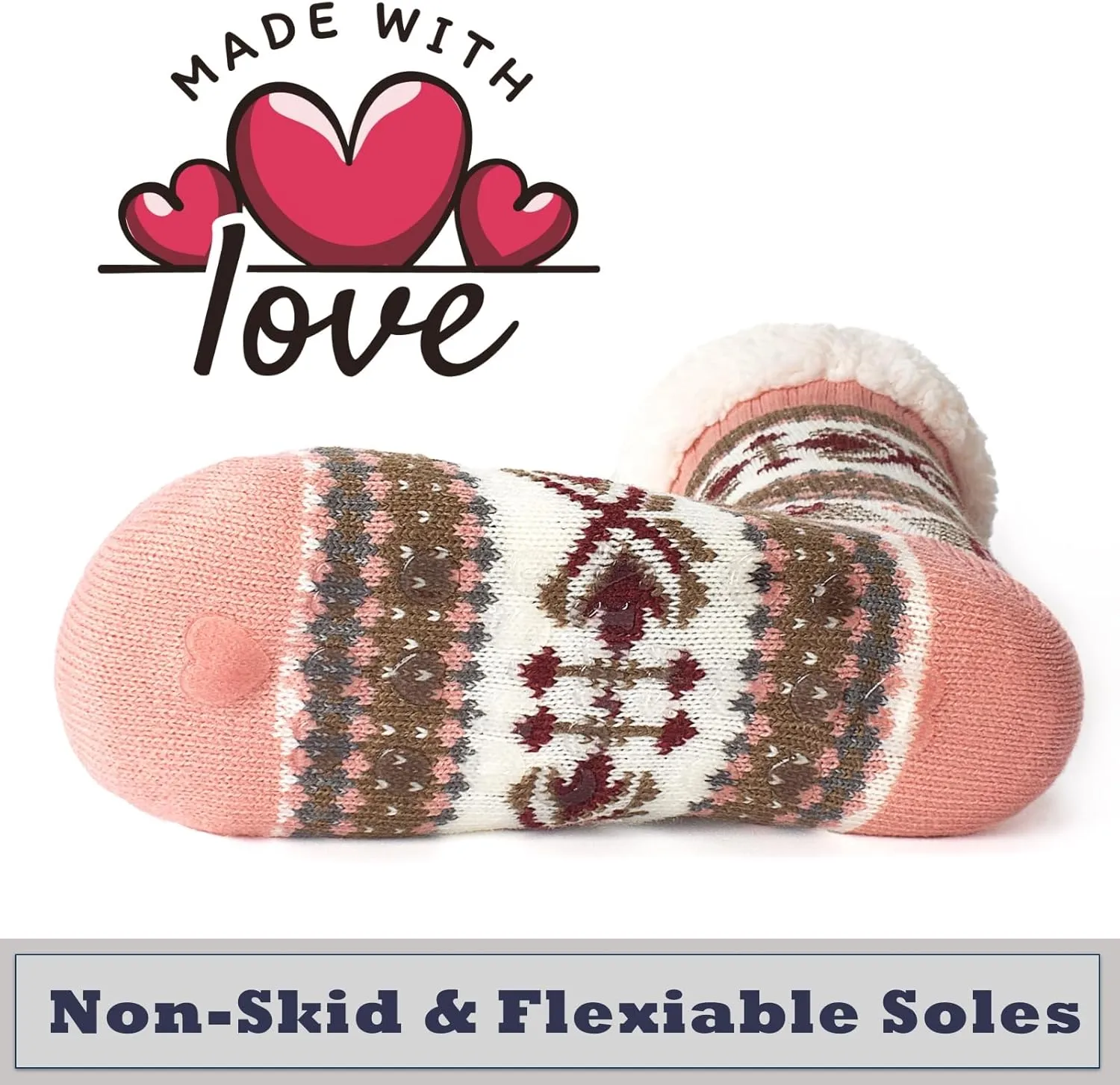 Cozylook Women's Fuzzy Slipper Socks with Non-Slip Grippers, Cozy Fluffy Sherpa Lined, Cute Christmas Gifts