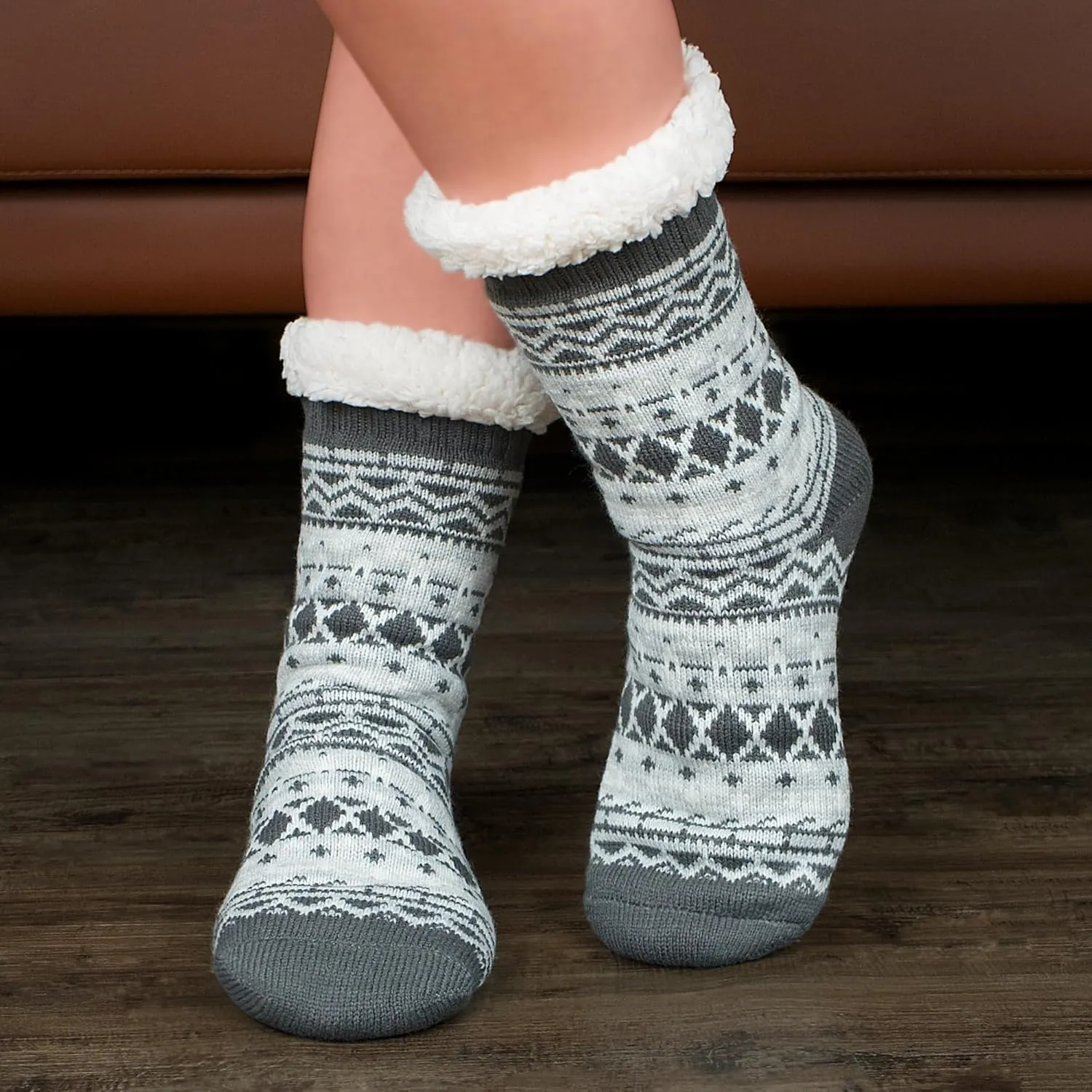 Cozylook Women's Fuzzy Slipper Socks with Non-Slip Grippers, Cozy Fluffy Sherpa Lined, Cute Christmas Gifts