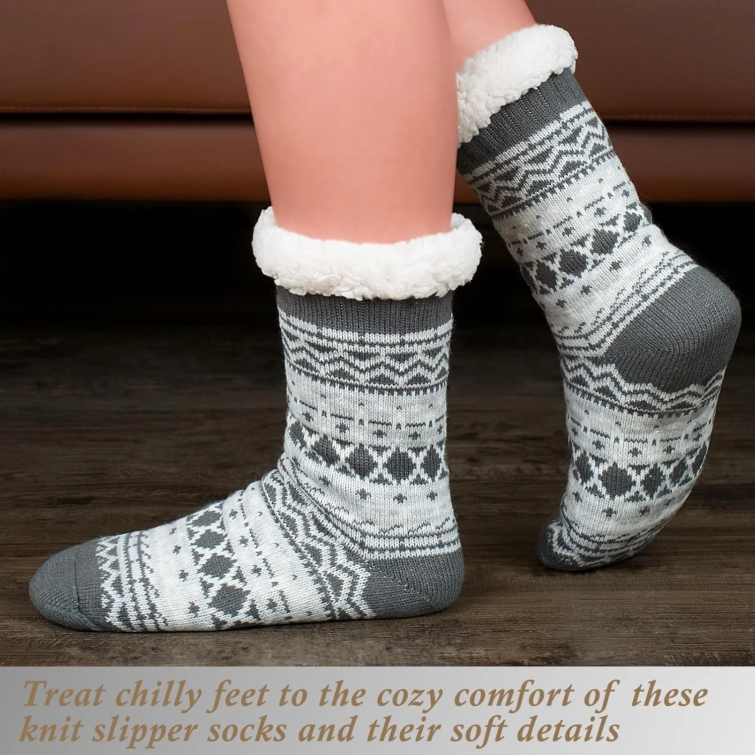 Cozylook Women's Fuzzy Slipper Socks with Non-Slip Grippers, Cozy Fluffy Sherpa Lined, Cute Christmas Gifts