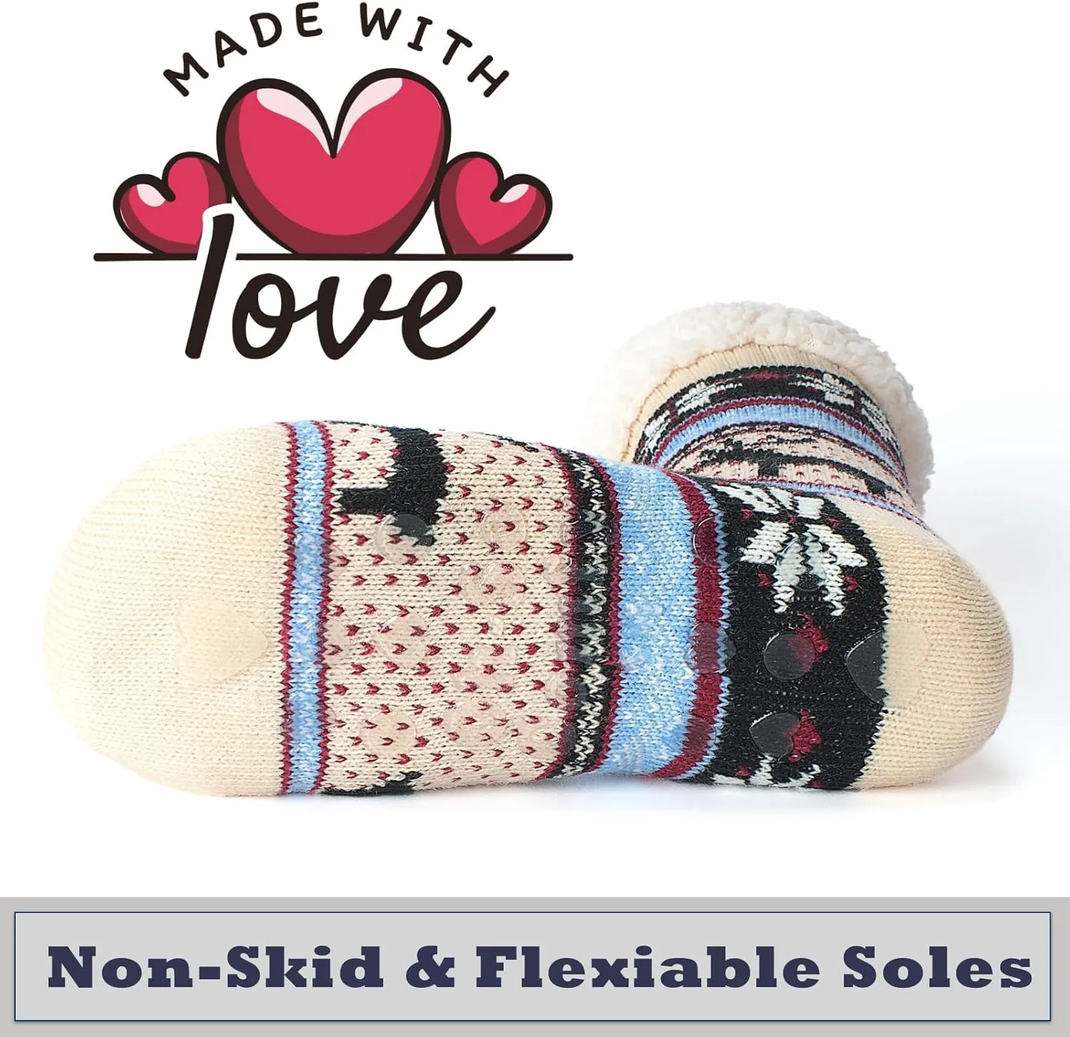 Cozylook Women's Fuzzy Slipper Socks with Non-Slip Grippers, Cozy Fluffy Sherpa Lined, Cute Christmas Gifts