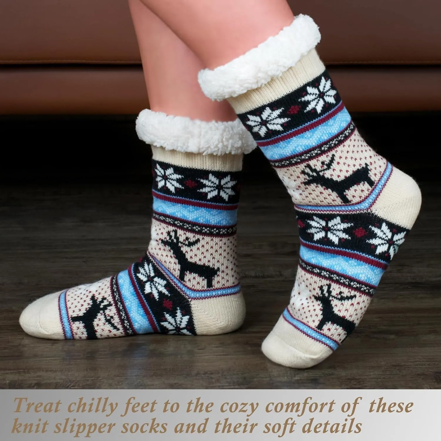Cozylook Women's Fuzzy Slipper Socks with Non-Slip Grippers, Cozy Fluffy Sherpa Lined, Cute Christmas Gifts