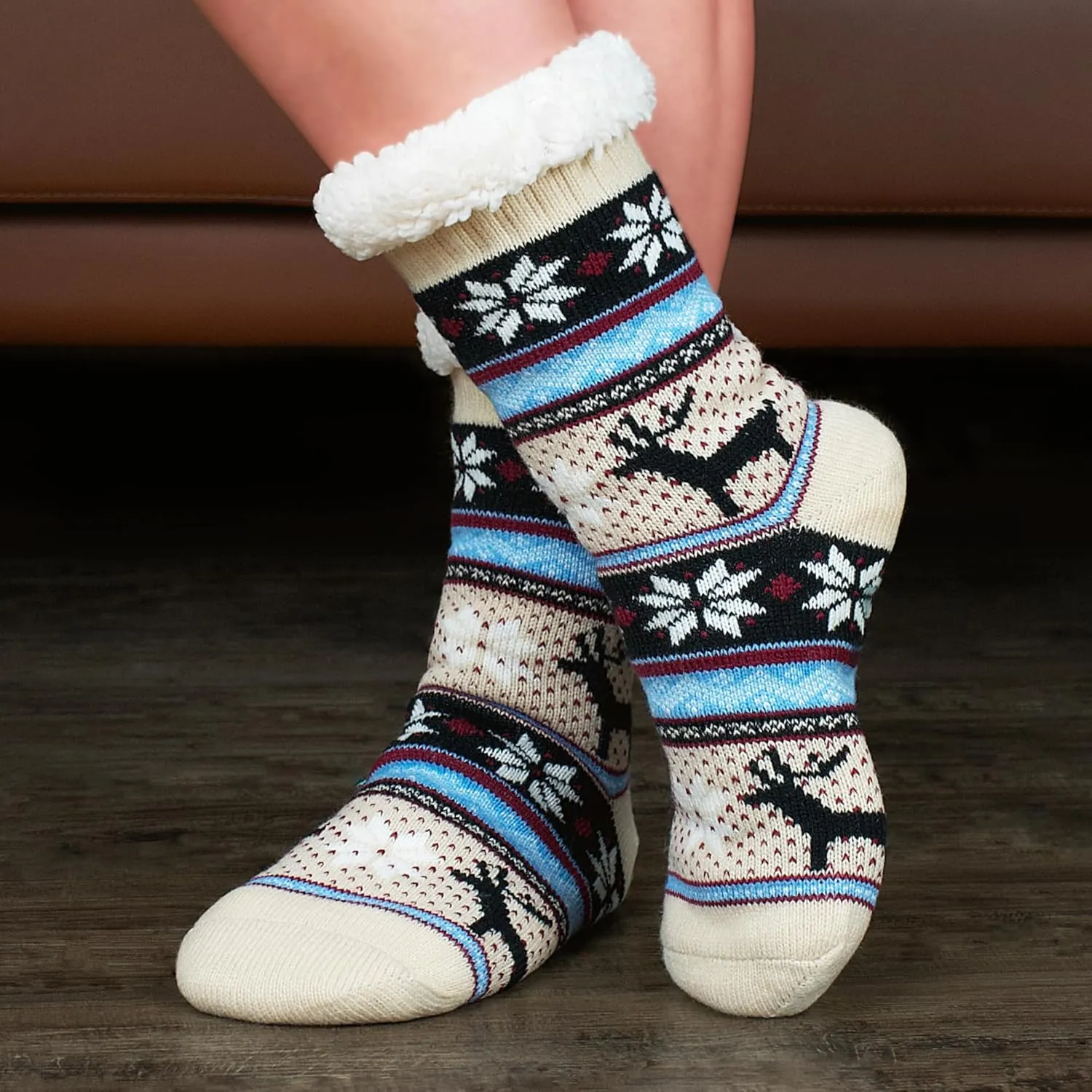 Cozylook Women's Fuzzy Slipper Socks with Non-Slip Grippers, Cozy Fluffy Sherpa Lined, Cute Christmas Gifts