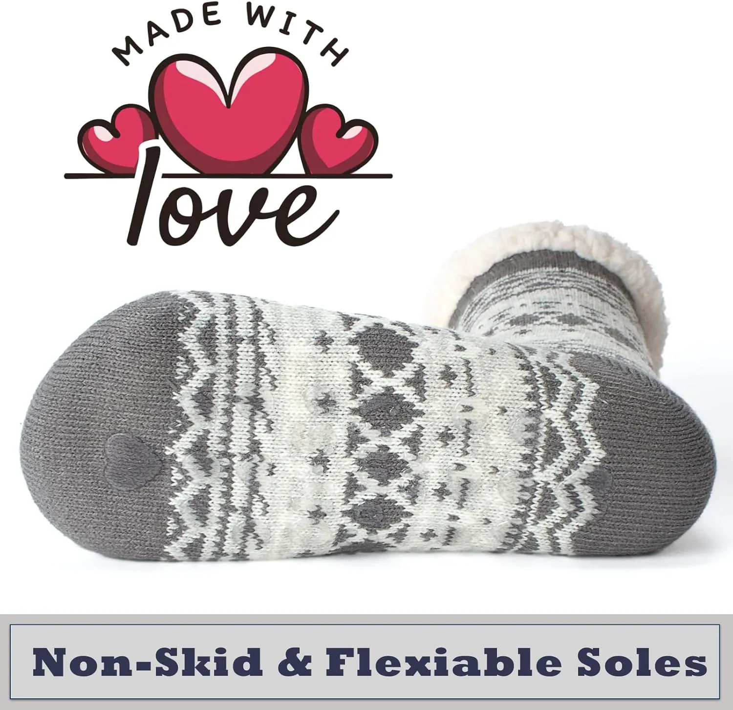 Cozylook Women's Fuzzy Slipper Socks with Non-Slip Grippers, Cozy Fluffy Sherpa Lined, Cute Christmas Gifts