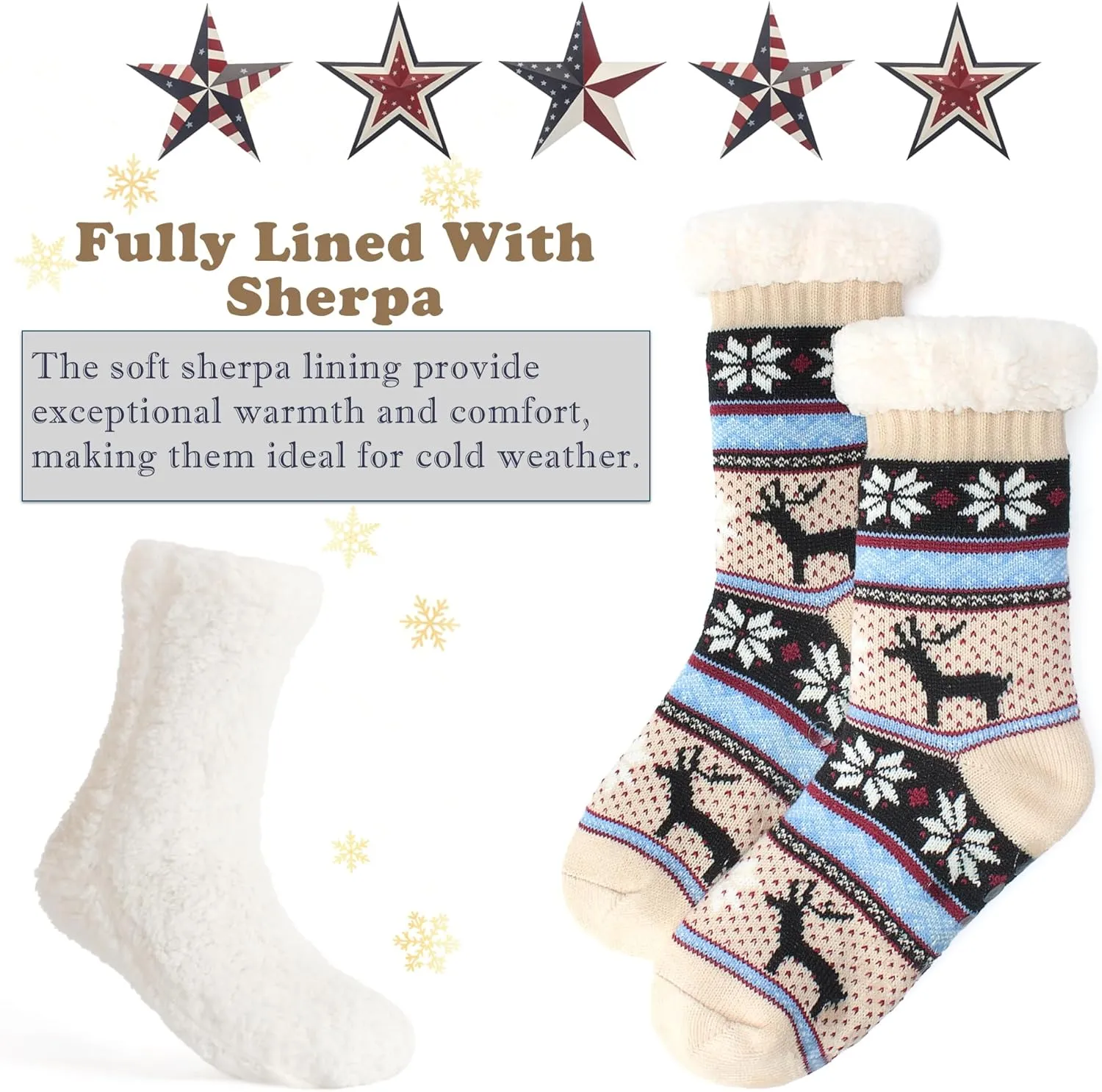 Cozylook Women's Fuzzy Slipper Socks with Non-Slip Grippers, Cozy Fluffy Sherpa Lined, Cute Christmas Gifts