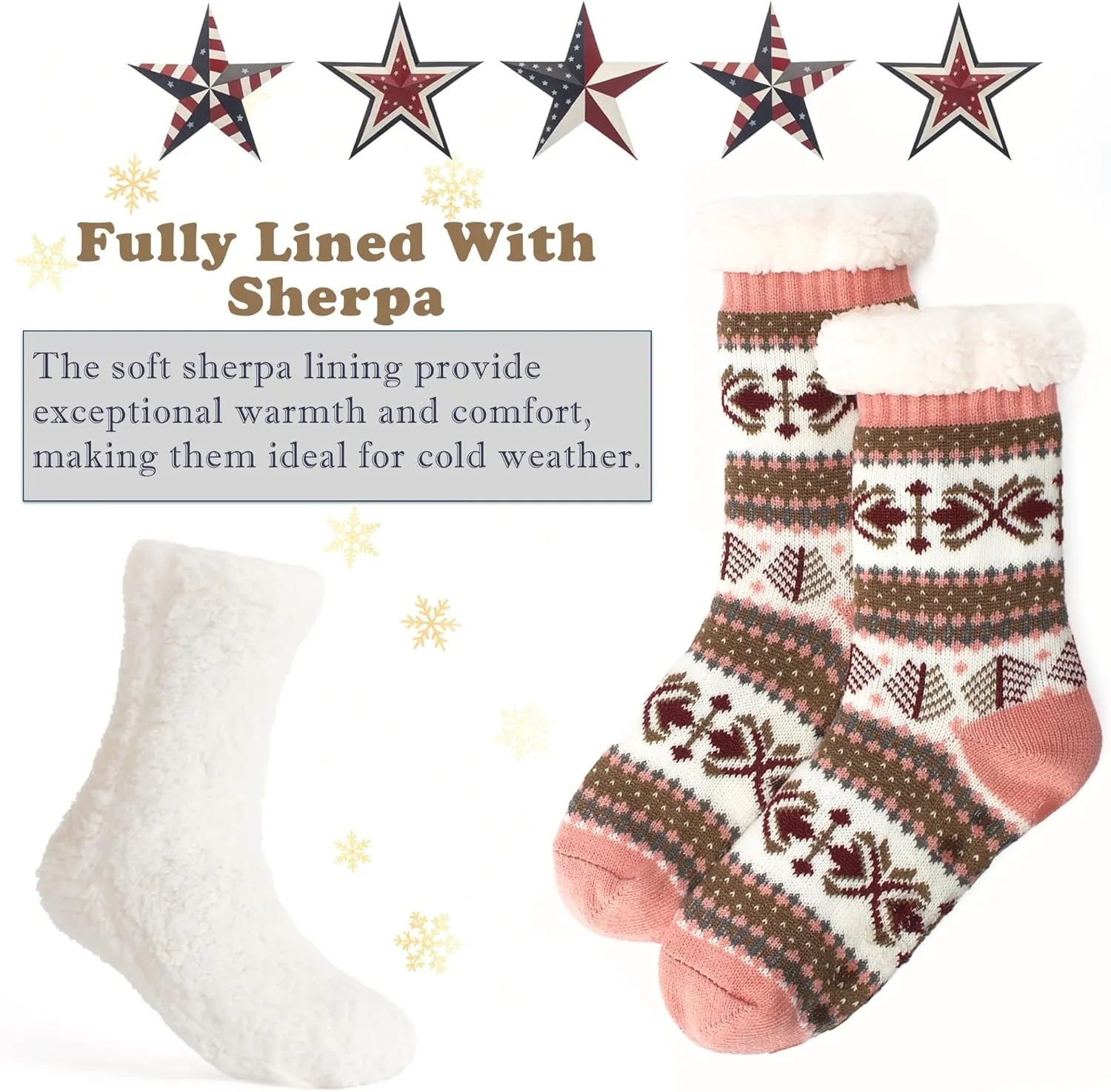 Cozylook Women's Fuzzy Slipper Socks with Non-Slip Grippers, Cozy Fluffy Sherpa Lined, Cute Christmas Gifts