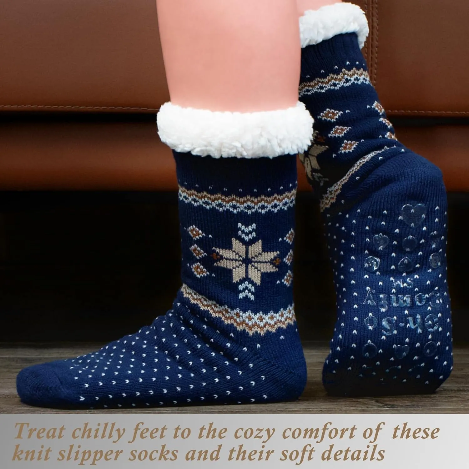 Cozylook Women's Fuzzy Slipper Socks with Non-Slip Grippers, Cozy Fluffy Sherpa Lined, Cute Christmas Gifts