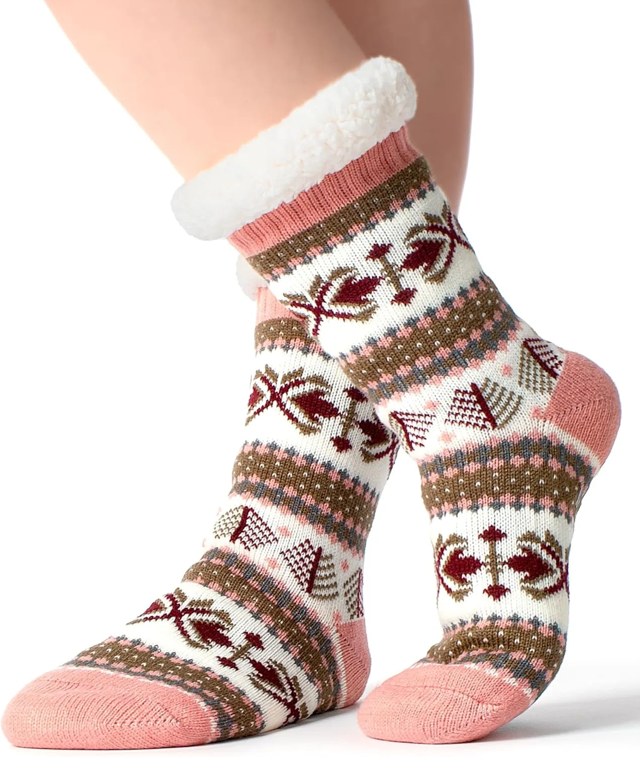 Cozylook Women's Fuzzy Slipper Socks with Non-Slip Grippers, Cozy Fluffy Sherpa Lined, Cute Christmas Gifts