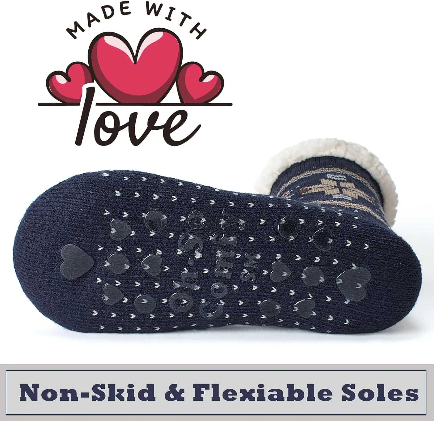 Cozylook Women's Fuzzy Slipper Socks with Non-Slip Grippers, Cozy Fluffy Sherpa Lined, Cute Christmas Gifts