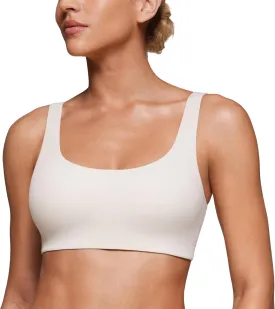 CRZ YOGA Softhold Women's Double Lined U Back Bralettes - Scoop Neck Unlined T-Shirt Everyday Bras Smooth Wireless Cami