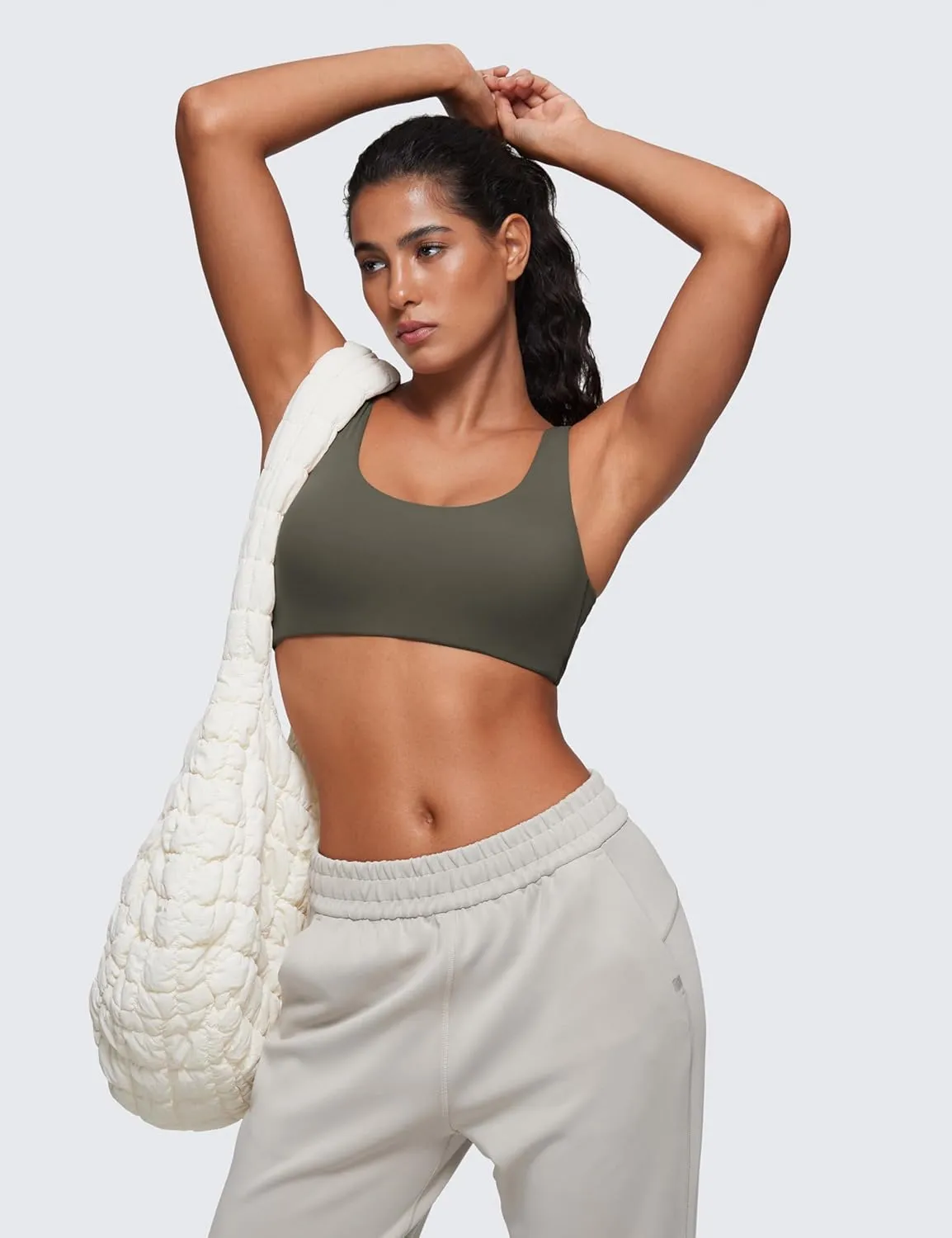CRZ YOGA Softhold Women's Double Lined U Back Bralettes - Scoop Neck Unlined T-Shirt Everyday Bras Smooth Wireless Cami