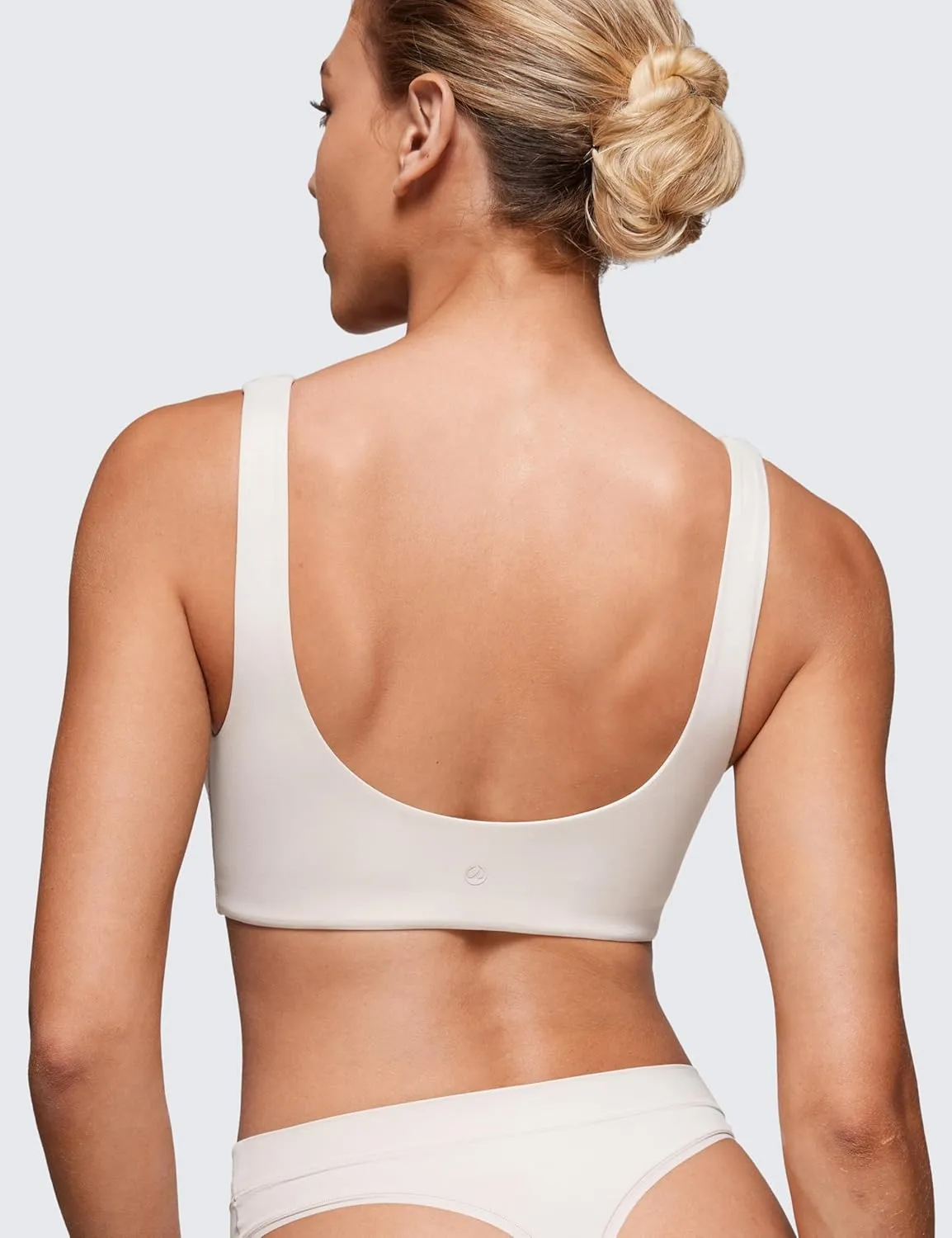 CRZ YOGA Softhold Women's Double Lined U Back Bralettes - Scoop Neck Unlined T-Shirt Everyday Bras Smooth Wireless Cami