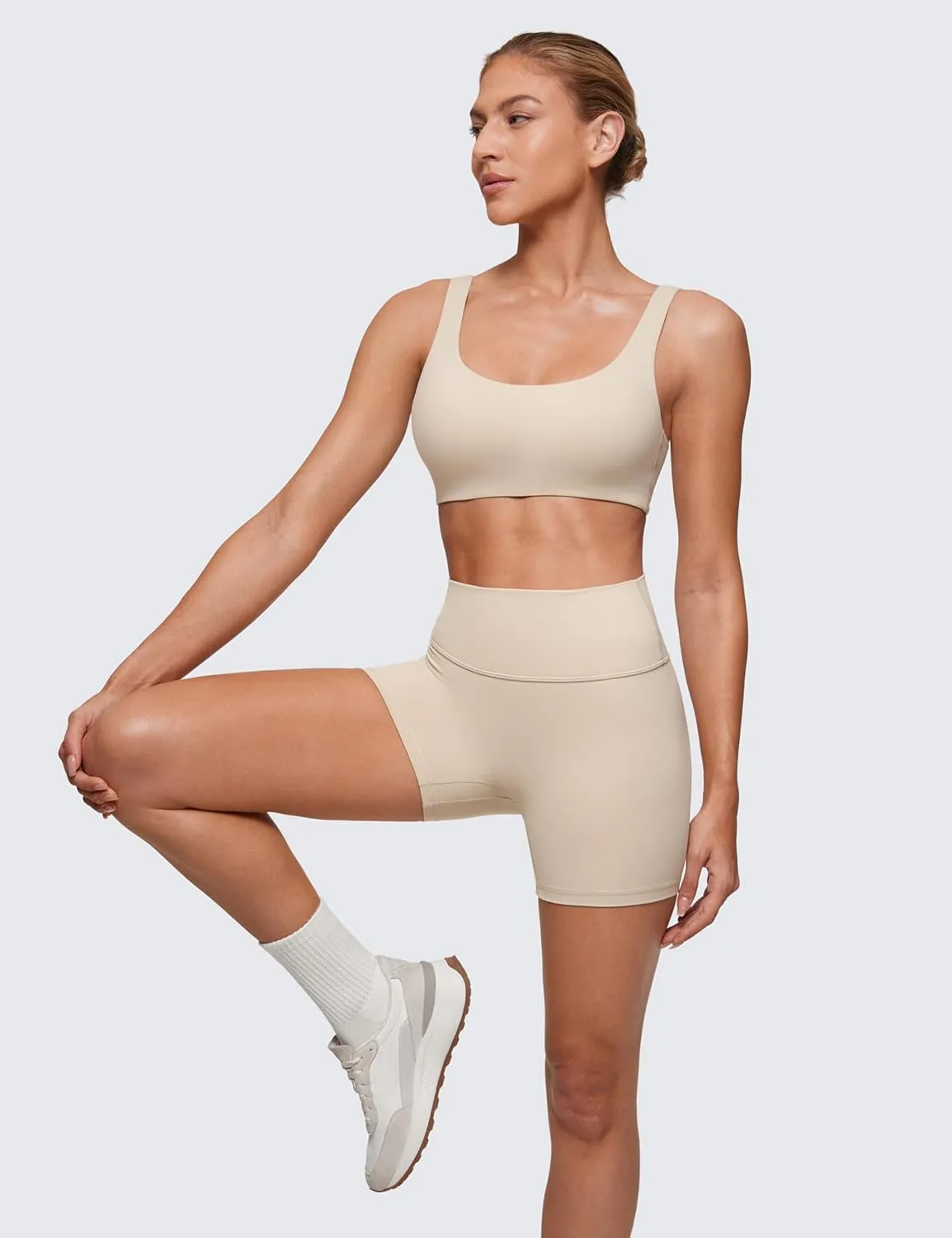 CRZ YOGA Softhold Women's Double Lined U Back Bralettes - Scoop Neck Unlined T-Shirt Everyday Bras Smooth Wireless Cami
