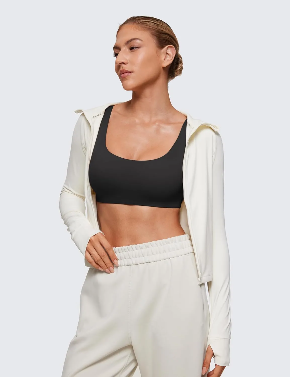 CRZ YOGA Softhold Women's Double Lined U Back Bralettes - Scoop Neck Unlined T-Shirt Everyday Bras Smooth Wireless Cami