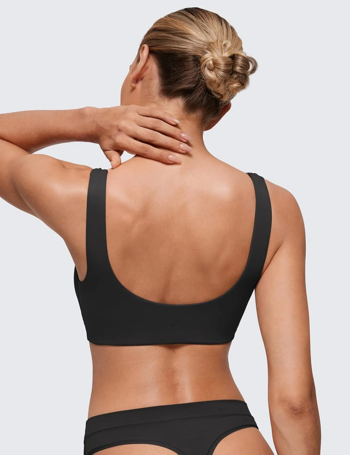 CRZ YOGA Softhold Women's Double Lined U Back Bralettes - Scoop Neck Unlined T-Shirt Everyday Bras Smooth Wireless Cami