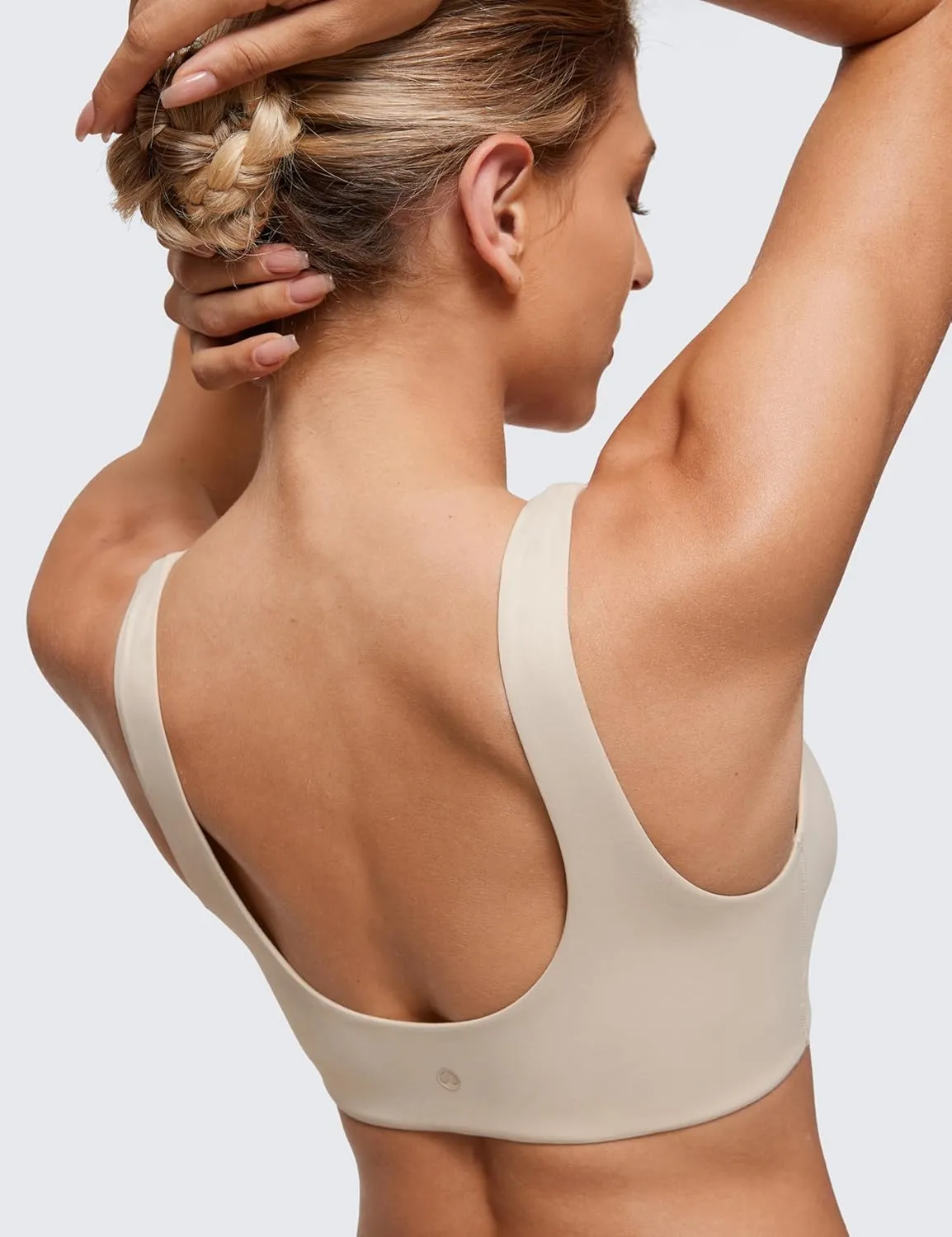 CRZ YOGA Softhold Women's Double Lined U Back Bralettes - Scoop Neck Unlined T-Shirt Everyday Bras Smooth Wireless Cami
