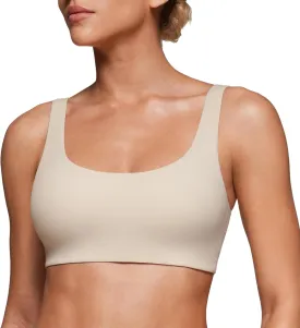 CRZ YOGA Softhold Women's Double Lined U Back Bralettes - Scoop Neck Unlined T-Shirt Everyday Bras Smooth Wireless Cami