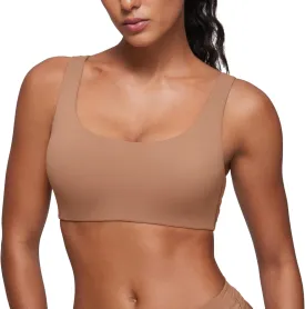 CRZ YOGA Softhold Women's Double Lined U Back Bralettes - Scoop Neck Unlined T-Shirt Everyday Bras Smooth Wireless Cami