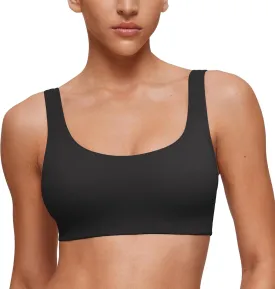 CRZ YOGA Softhold Women's Double Lined U Back Bralettes - Scoop Neck Unlined T-Shirt Everyday Bras Smooth Wireless Cami