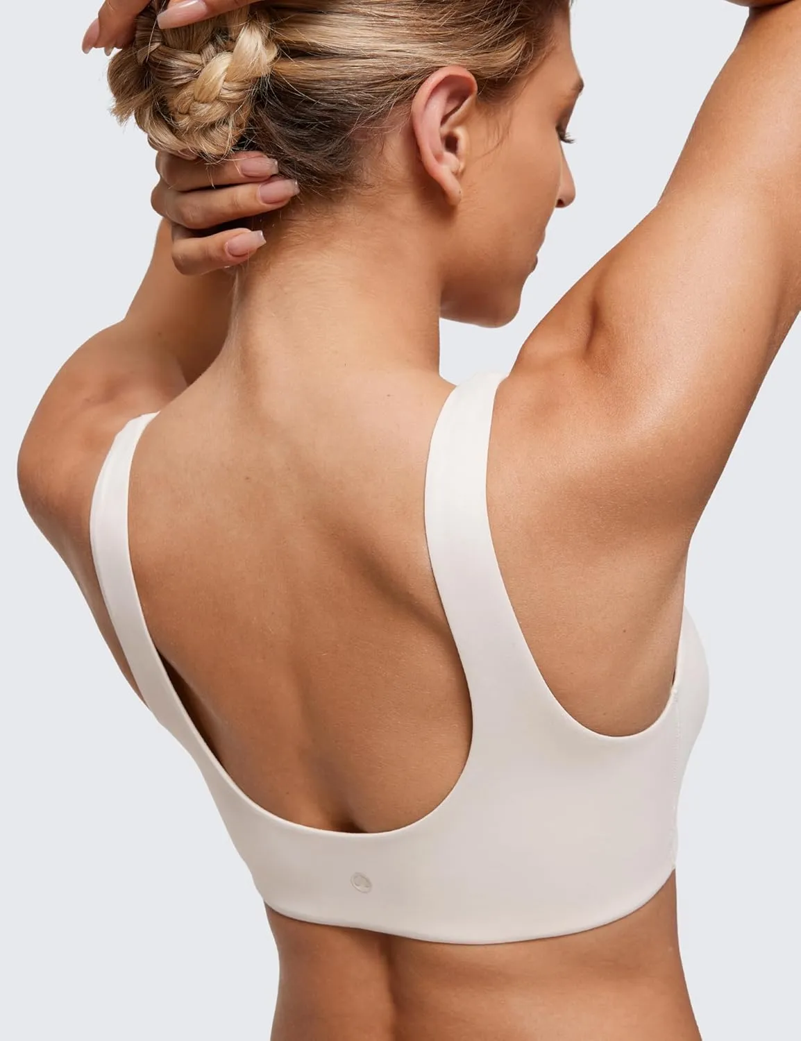 CRZ YOGA Softhold Women's Double Lined U Back Bralettes - Scoop Neck Unlined T-Shirt Everyday Bras Smooth Wireless Cami