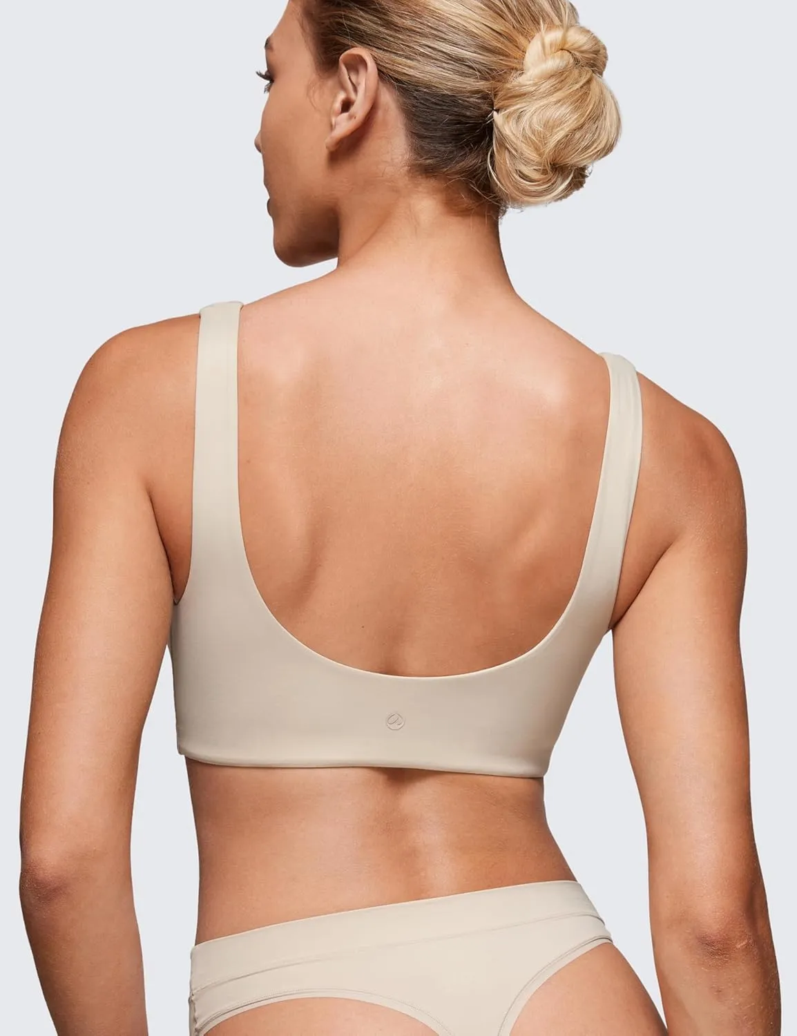 CRZ YOGA Softhold Women's Double Lined U Back Bralettes - Scoop Neck Unlined T-Shirt Everyday Bras Smooth Wireless Cami
