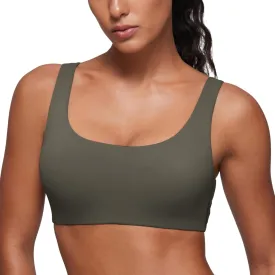CRZ YOGA Softhold Women's Double Lined U Back Bralettes - Scoop Neck Unlined T-Shirt Everyday Bras Smooth Wireless Cami