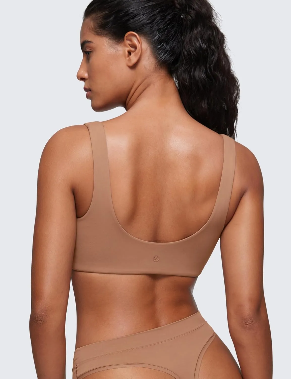 CRZ YOGA Softhold Women's Double Lined U Back Bralettes - Scoop Neck Unlined T-Shirt Everyday Bras Smooth Wireless Cami