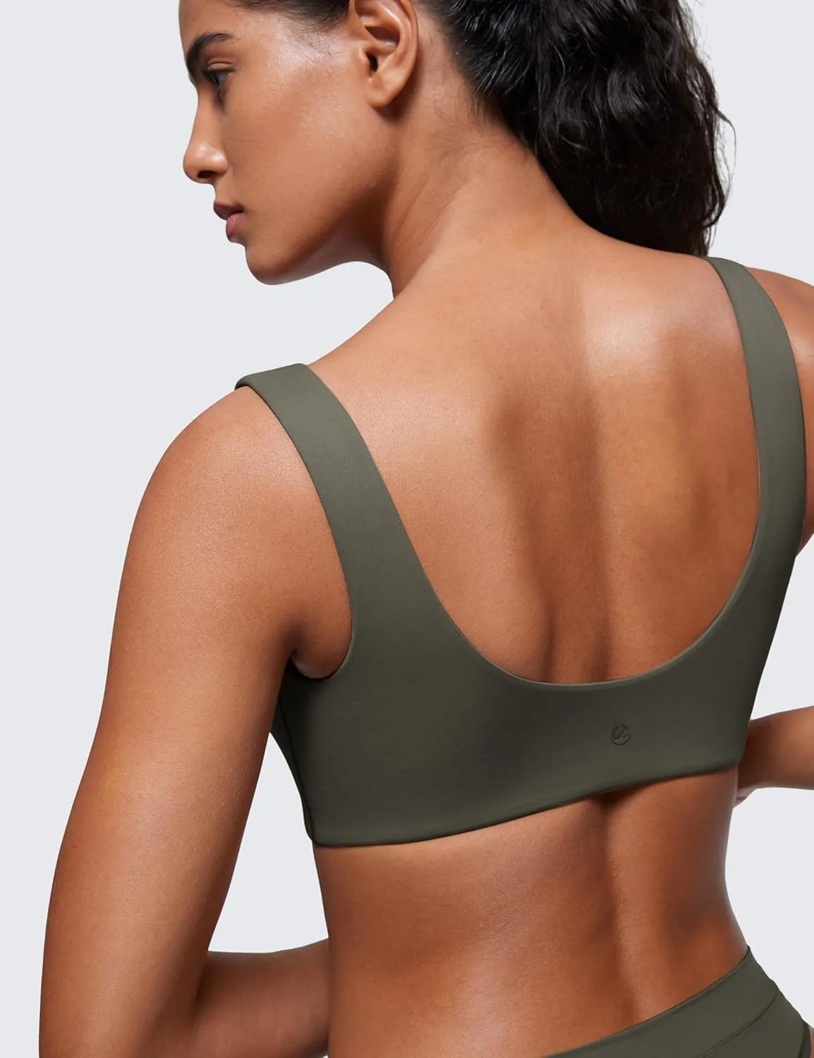 CRZ YOGA Softhold Women's Double Lined U Back Bralettes - Scoop Neck Unlined T-Shirt Everyday Bras Smooth Wireless Cami