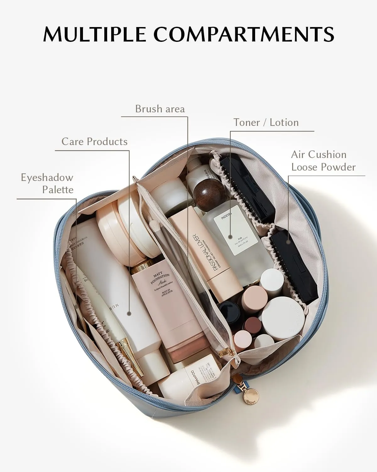 EACHY Travel Makeup Bag,Large Capacity Cosmetic Bags for Women,Waterproof Portable Pouch Open Flat Toiletry Bag Make up Organizer with Divider and Handle