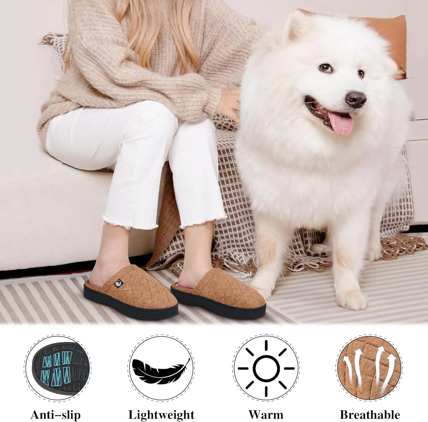 Ecetana Women's & Men's Memory Foam Bedroom Slippers - Comfortable Fuzzy Indoor/Outdoor House Shoes