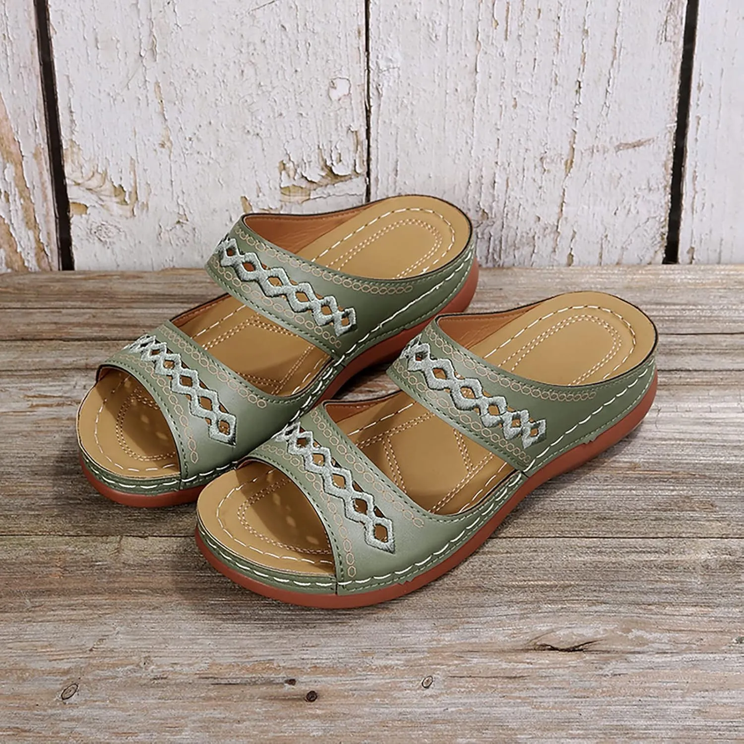 Flip Flops for Women Slip Resistant Soft Cushion Open Toe Slip On Wedge Heel Summer Outdoor Sandals