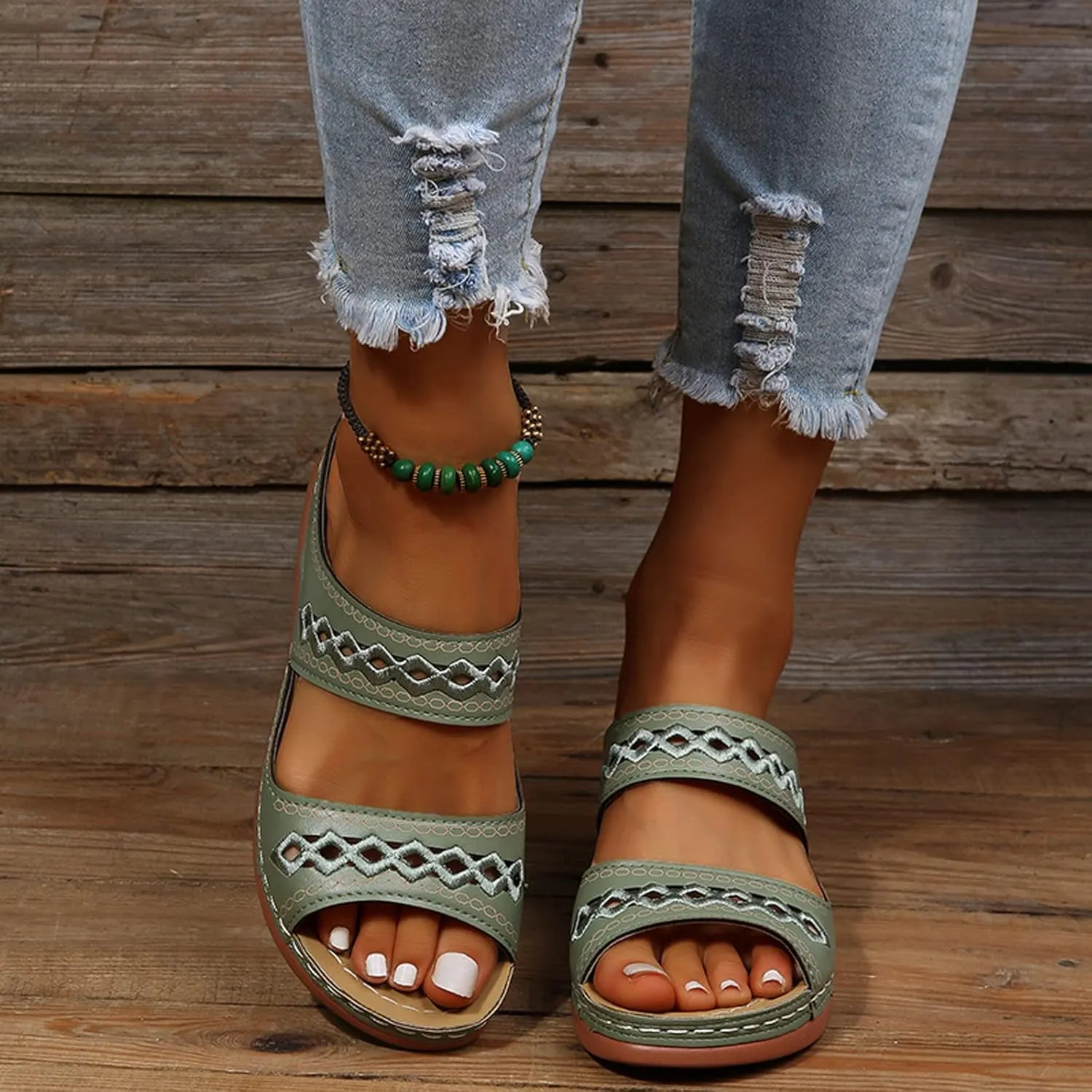 Flip Flops for Women Slip Resistant Soft Cushion Open Toe Slip On Wedge Heel Summer Outdoor Sandals