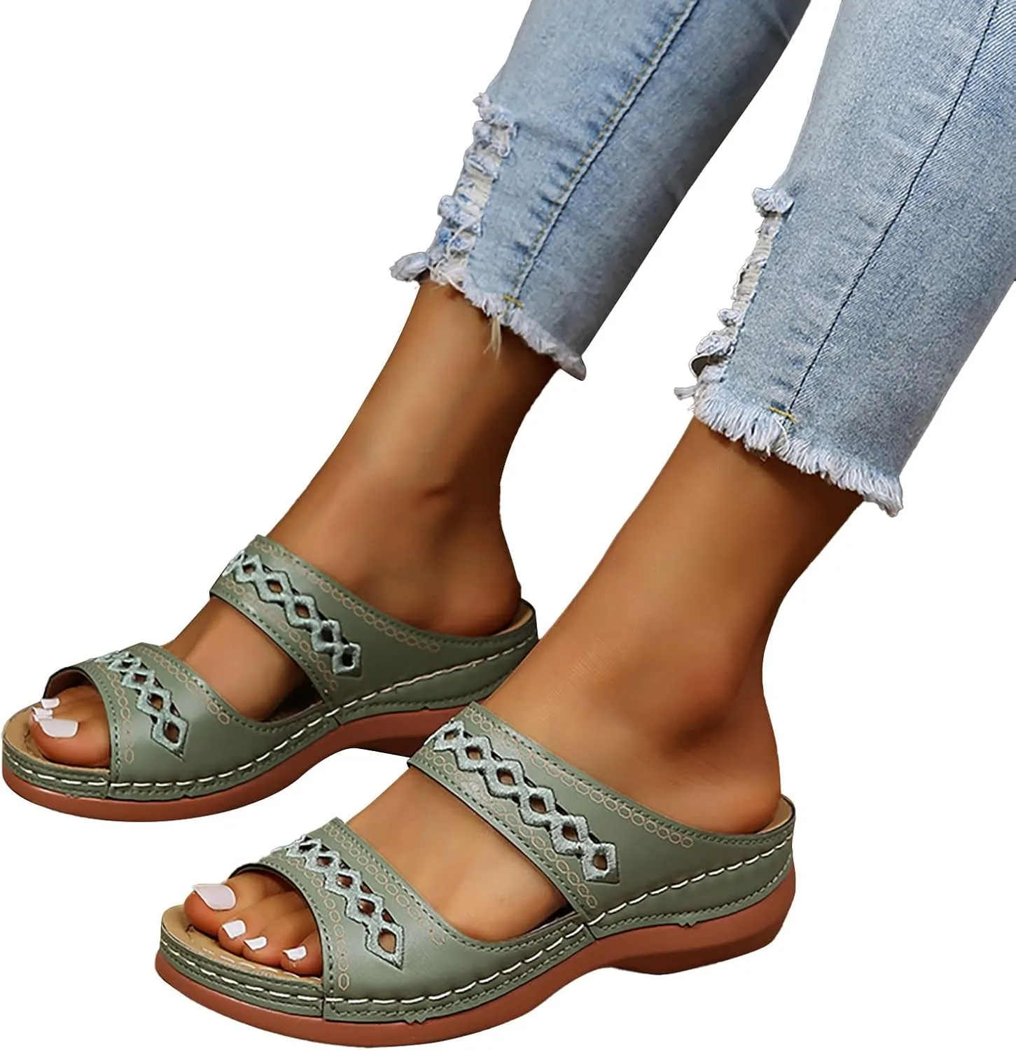 Flip Flops for Women Slip Resistant Soft Cushion Open Toe Slip On Wedge Heel Summer Outdoor Sandals