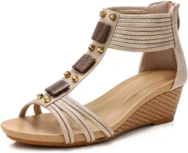 FRALOSHA Wedge Sandals for Women Open Toe Casual Summer Roman High Heel Breathable Beach Sandals