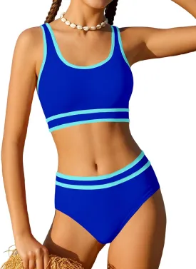 Girls Swimsuit Double Strap High Waist Sporty Bikini Swimsuits Swim Cover Up Skirt 3 Piece Set