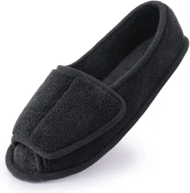 Git-up Diabetic Slippers for Women Memory Foam Arthritis Edema Adjustable Open Toe Swollen Feet Slippers Bedroom House Indoor Outdoor Shoes with Rubber Sole