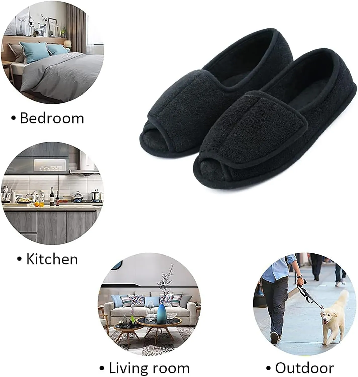 Git-up Diabetic Slippers for Women Memory Foam Arthritis Edema Adjustable Open Toe Swollen Feet Slippers Bedroom House Indoor Outdoor Shoes with Rubber Sole