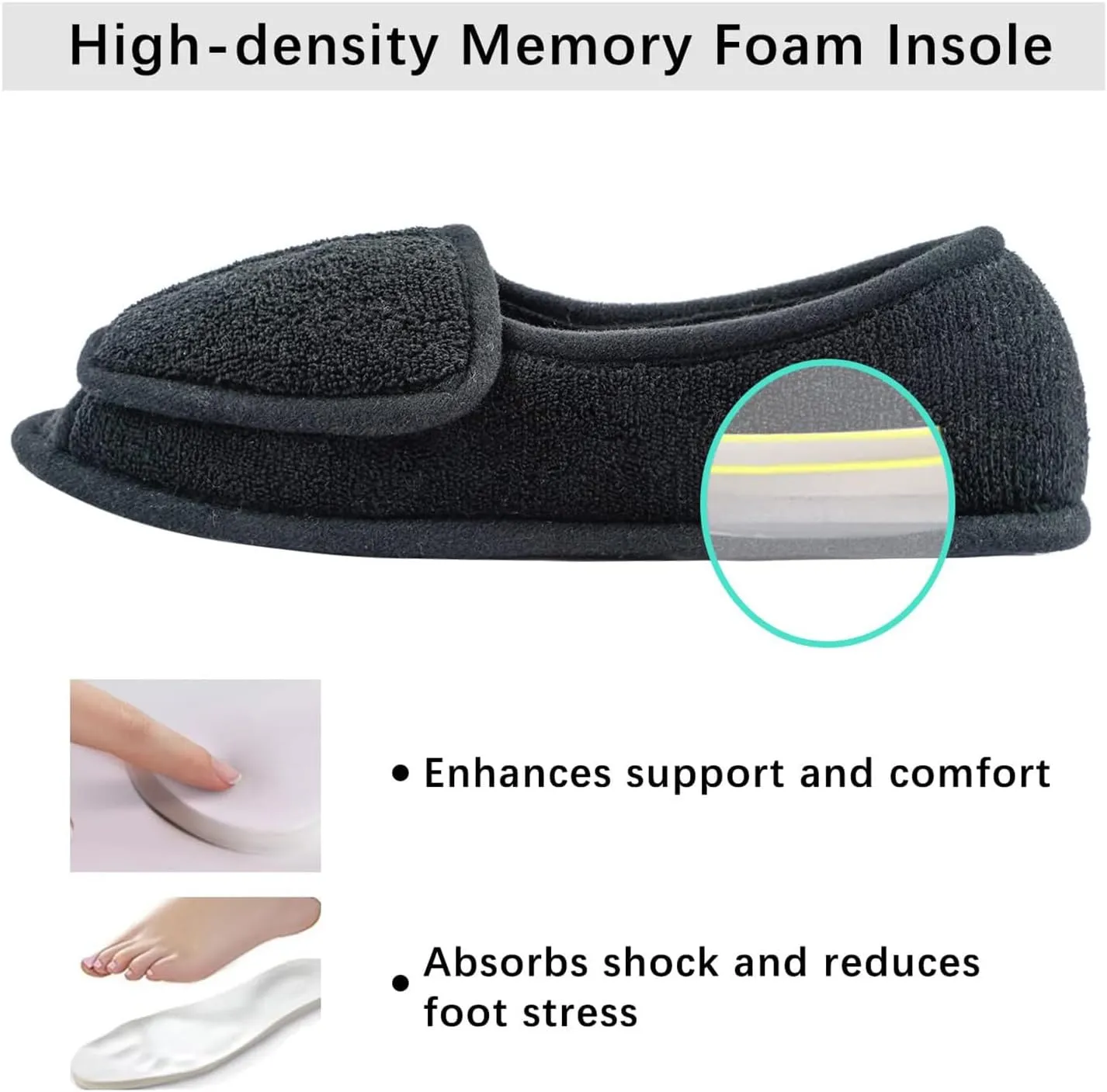 Git-up Diabetic Slippers for Women Memory Foam Arthritis Edema Adjustable Open Toe Swollen Feet Slippers Bedroom House Indoor Outdoor Shoes with Rubber Sole