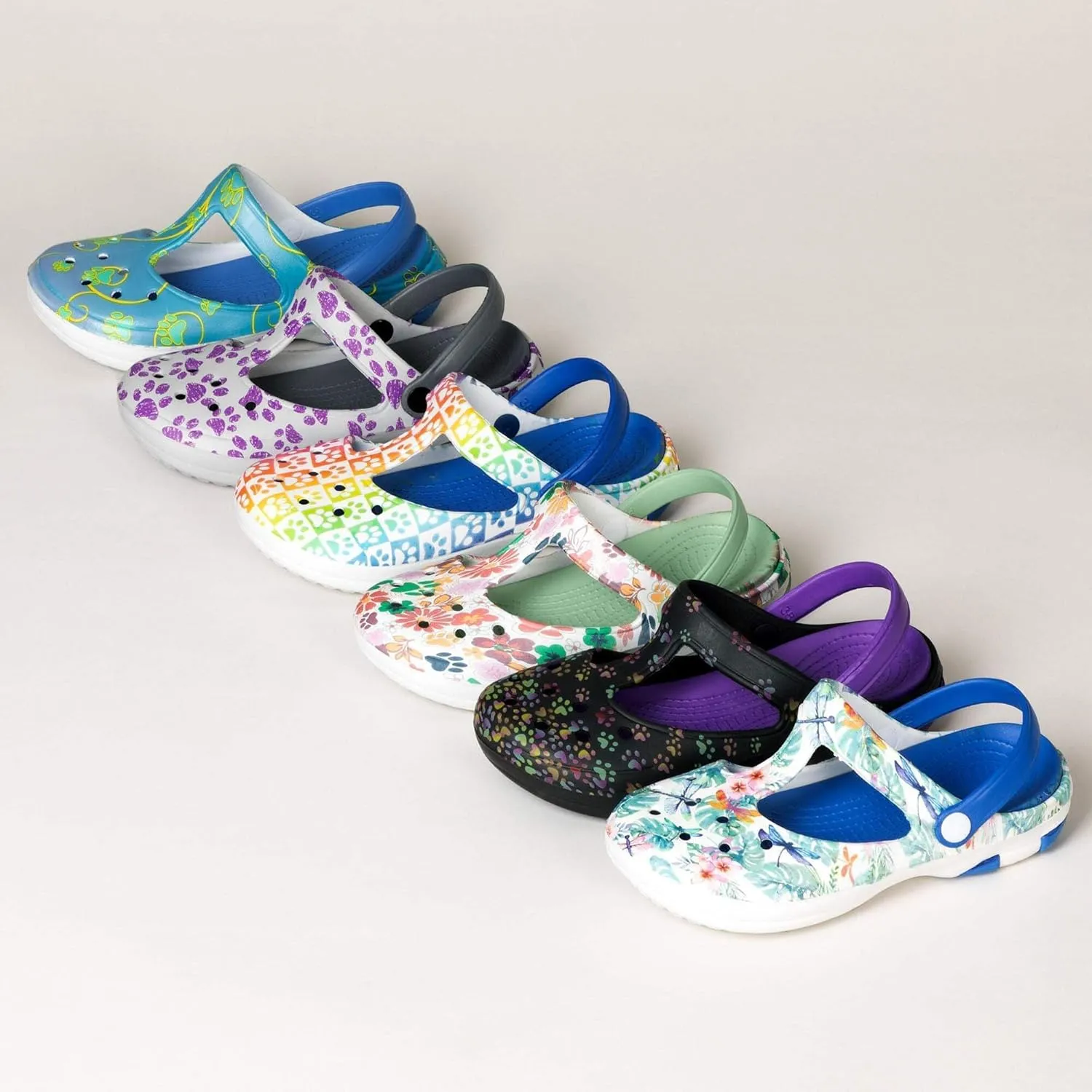 GreaterGood Multicolored Mary Jane Clogs Lightweight EVA Slip On Shoes Moveable Strap Quick Dry Garden Water Resistant Gifts for Women