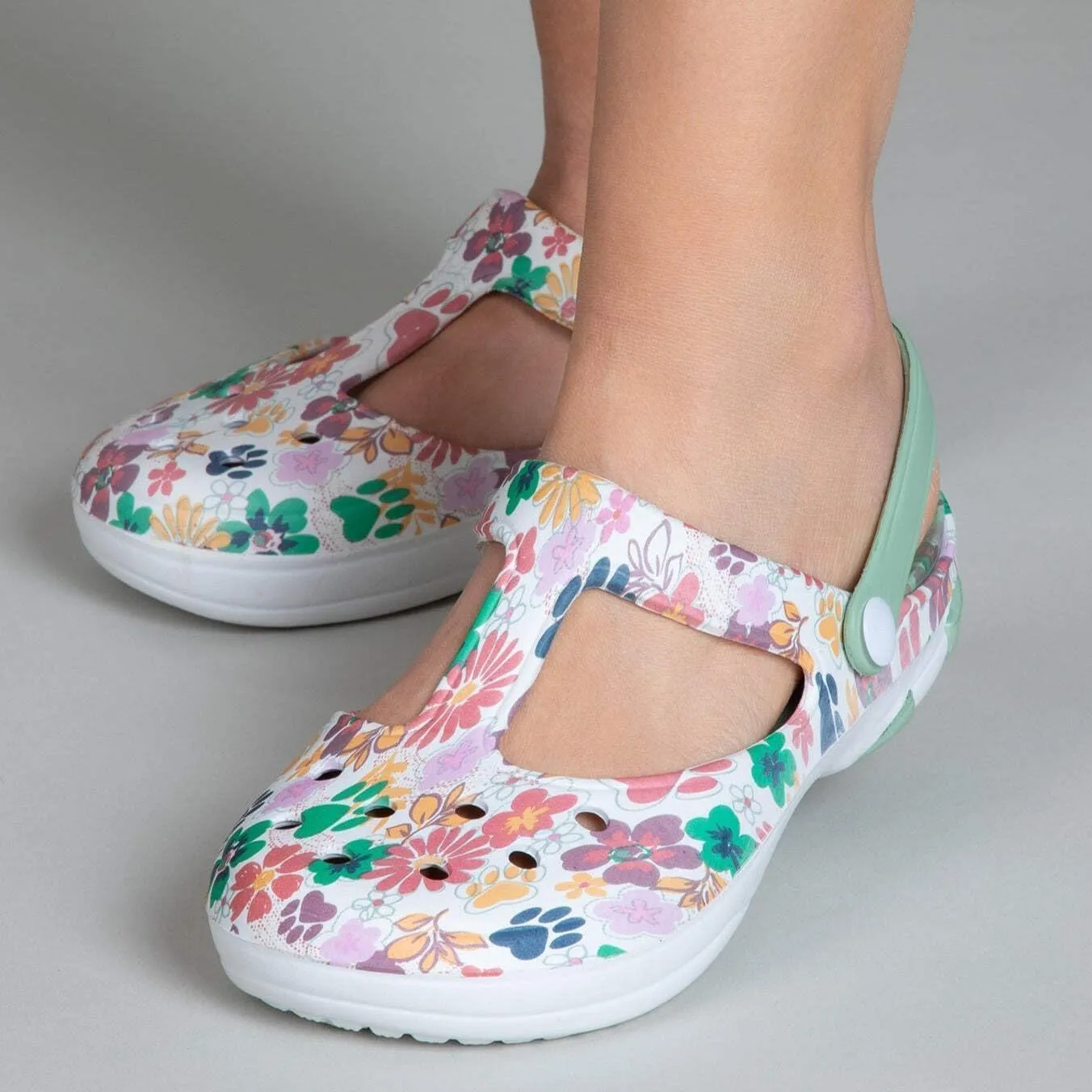 GreaterGood Multicolored Mary Jane Clogs Lightweight EVA Slip On Shoes Moveable Strap Quick Dry Garden Water Resistant Gifts for Women