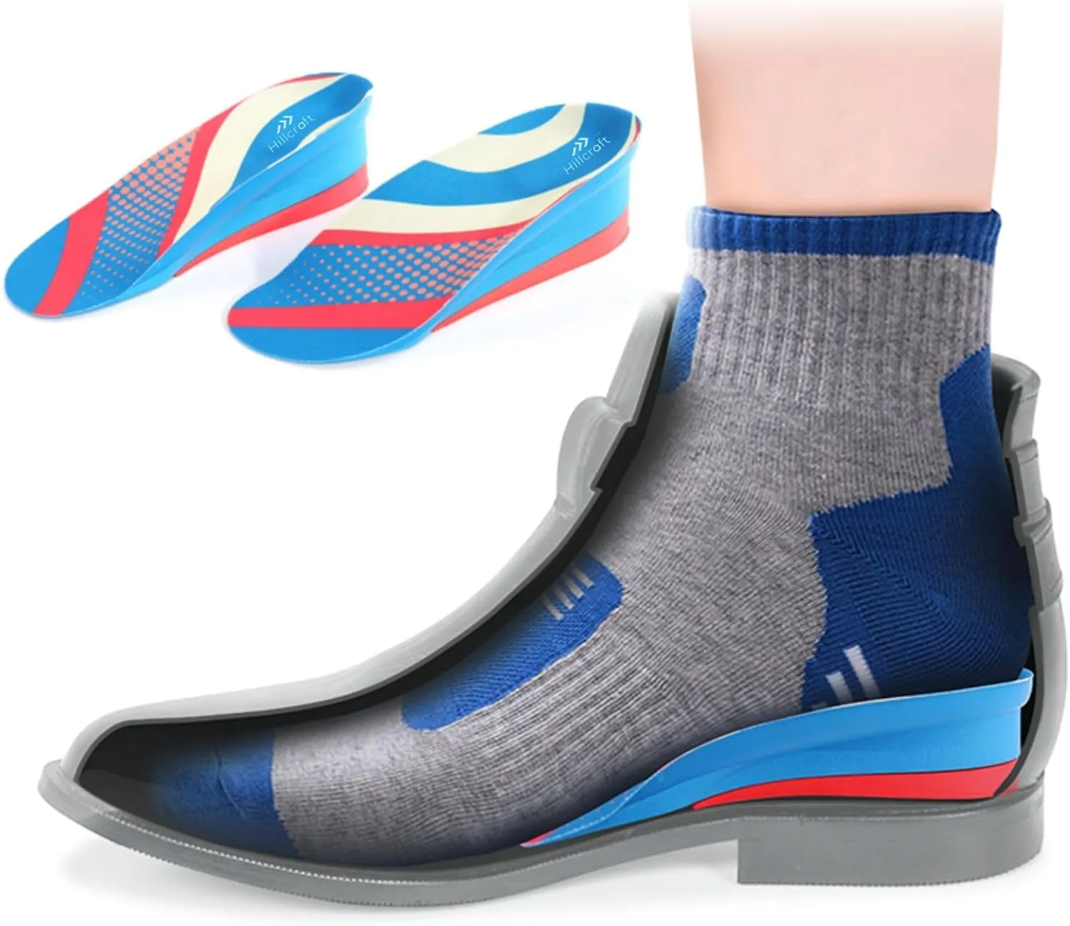 Height Increase Insoles, Cushioned 2 Layer Shoe Insole 4 Inch Height Lift Shoes Insert for Men and Women L (Men 8-10/Women 10.5-12.5)
