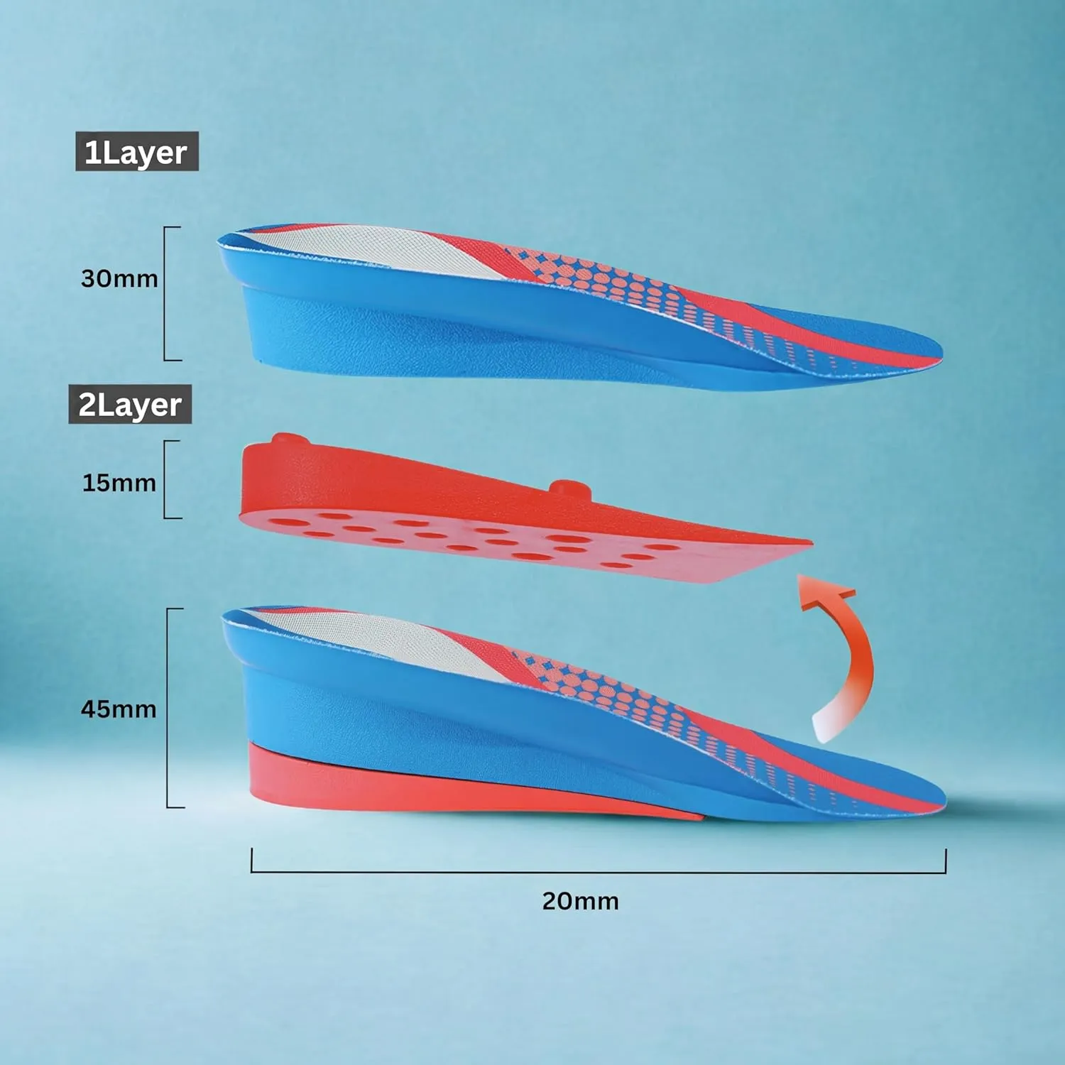 Height Increase Insoles, Cushioned 2 Layer Shoe Insole 4 Inch Height Lift Shoes Insert for Men and Women L (Men 8-10/Women 10.5-12.5)