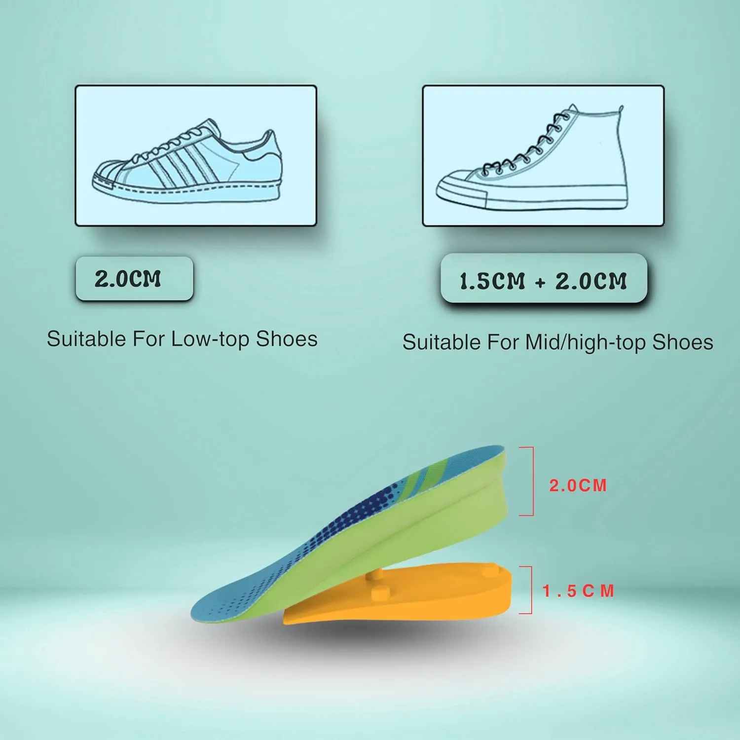 Height Increase Insoles, Cushioned 2 Layer Shoe Insole 4 Inch Height Lift Shoes Insert for Men and Women L (Men 8-10/Women 10.5-12.5)