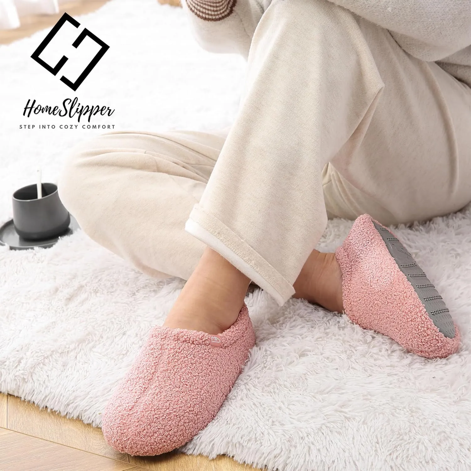 Home Slipper Memory Foam Slippers for Women Curly Fuzzy Bedroom House Shoes Non-slip Indoor Slipper Booties