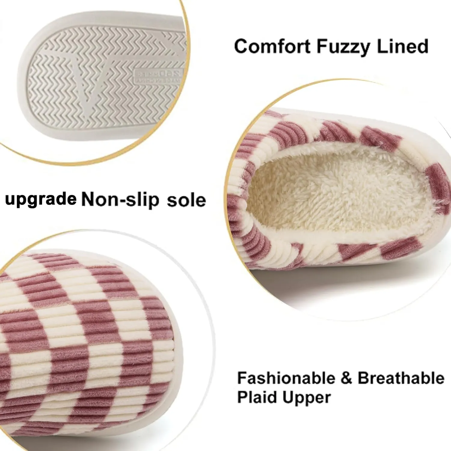 House Slippers for Woman Men, Womens Slippers on Fuzzy House Shoes Memory Foam Checkered Scuff Outdoor Indoor Warm Plush Bedroom Shoes with Faux Fur Lining Size
