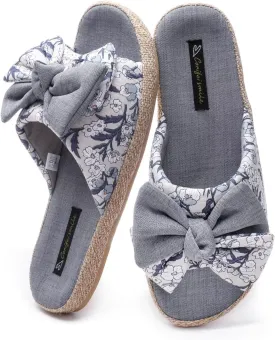 House Slippers for Women with Bow Comfy Indoor Open Toe Slides with Low Arch Support Rubber Sole for Summer